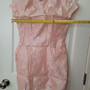 Vintage Qipao Cheongsam Light Pink Shimmer Cap Sleeve Short Dress